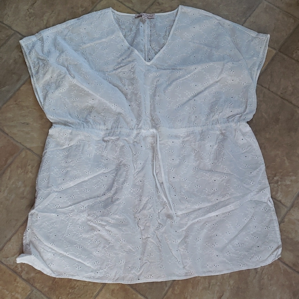 Coastal Comfort's White Eyelet beach coverup, size Large